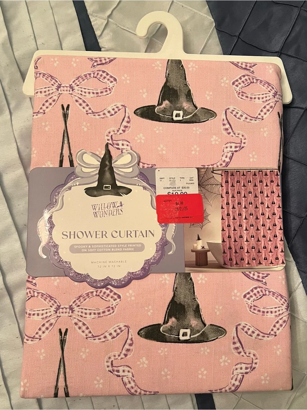Pink Witch Hat Pattern Shower Curtain